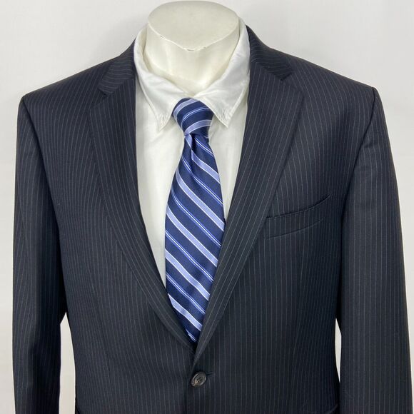 Hugo Boss 42R Men's 100% Wool Two Button Sport Suit Coat Jacket Navy Blue - Picture 1 of 16